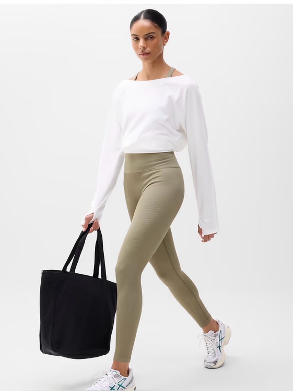Athleta Olive High-Rise Ribbed Leggings